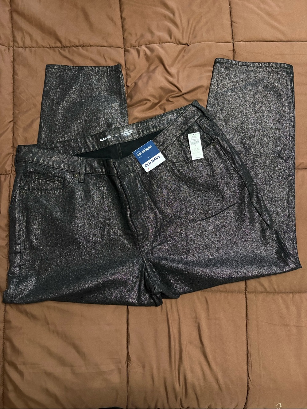 Old Navy Shimmer Black Straight Ankle Jeans